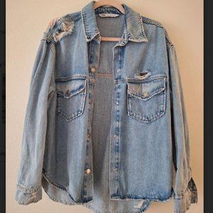 ZARA  Heavy Denim Distressed Overshirt with pockets, size S